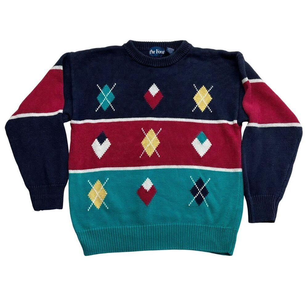 Par Four Womens Vintage Argyle Golf Crewneck Pullover Sweater Size L Preppy